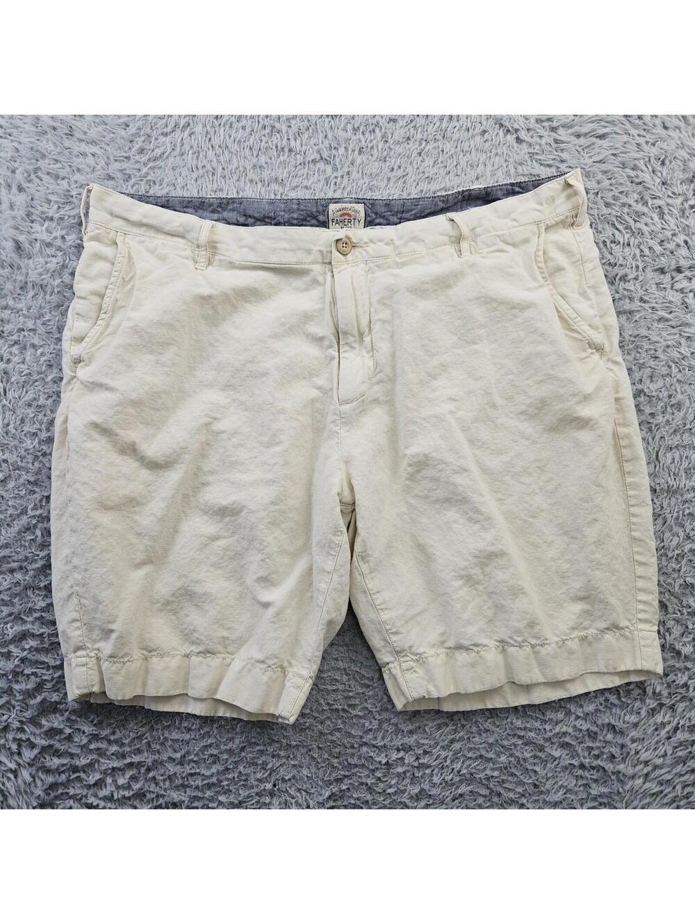 Faherty Shorts Men 38x9 Malibu Linen & Cotton Chino Shorts in Stone MBU2263-STN